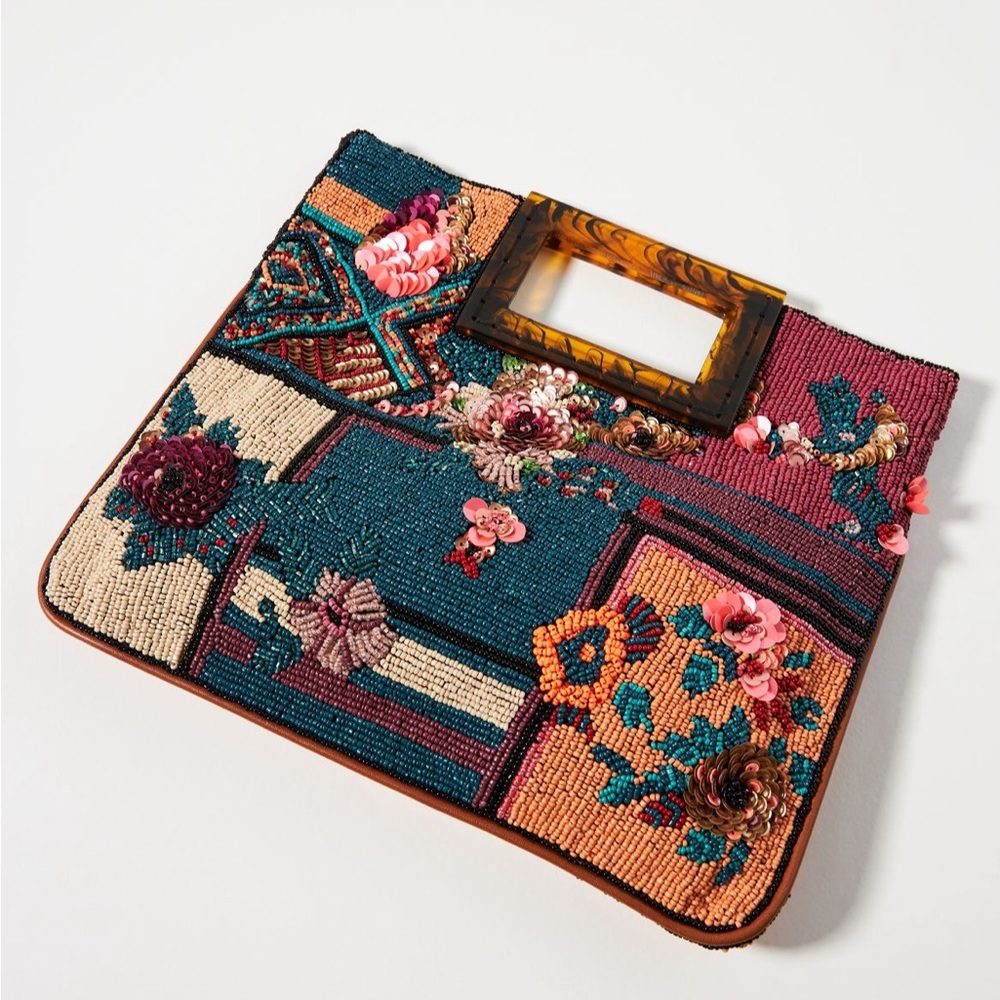 Anthropologie embellished patchwork clutch
